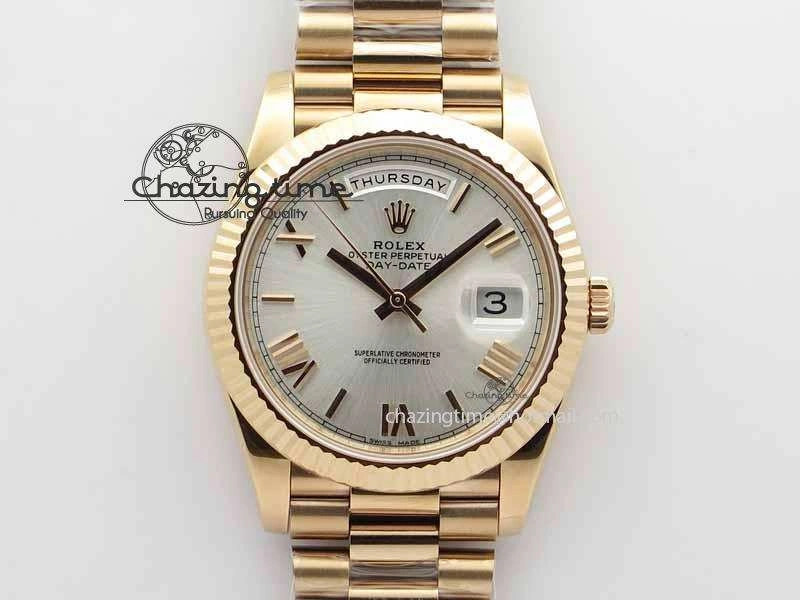 Day-Date 40mm 228239 RG Noob 1:1 Best Edition Silver Roman Dial On RG President Bracelet A3255