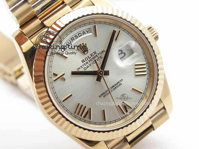 Day-Date 40mm 228239 RG Noob 1:1 Best Edition Silver Roman Dial On RG President Bracelet A3255