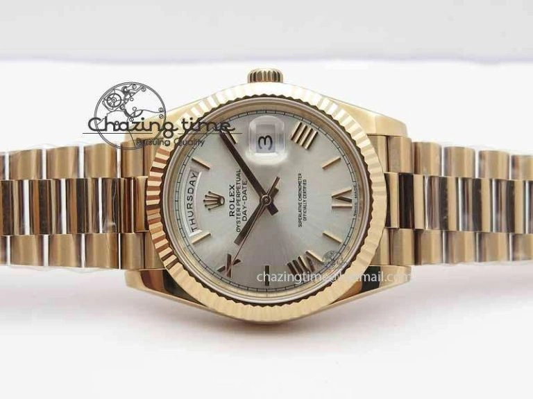 Day-Date 40mm 228239 RG Noob 1:1 Best Edition Silver Roman Dial On RG President Bracelet A3255