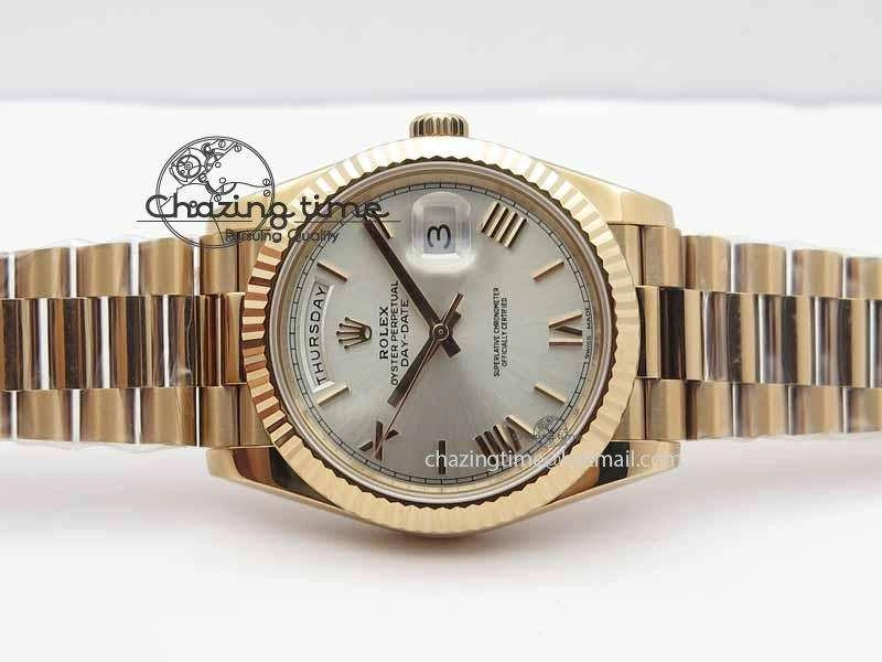 Day-Date 40mm 228239 RG Noob 1:1 Best Edition Silver Roman Dial On RG President Bracelet A3255