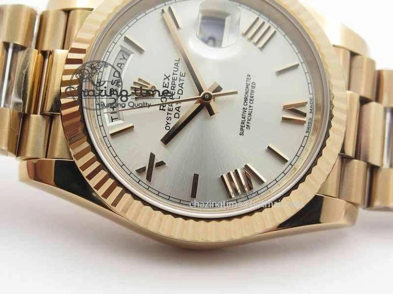 Day-Date 40mm 228239 RG Noob 1:1 Best Edition Silver Roman Dial On RG President Bracelet A3255