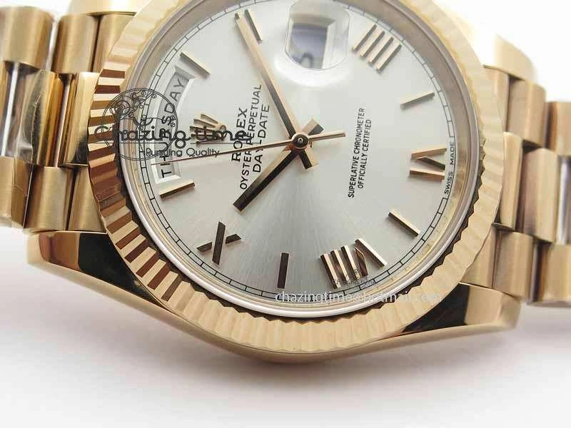 Day-Date 40mm 228239 RG Noob 1:1 Best Edition Silver Roman Dial On RG President Bracelet A3255