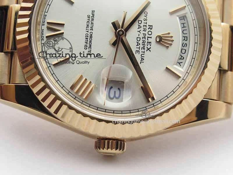 Day-Date 40mm 228239 RG Noob 1:1 Best Edition Silver Roman Dial On RG President Bracelet A3255