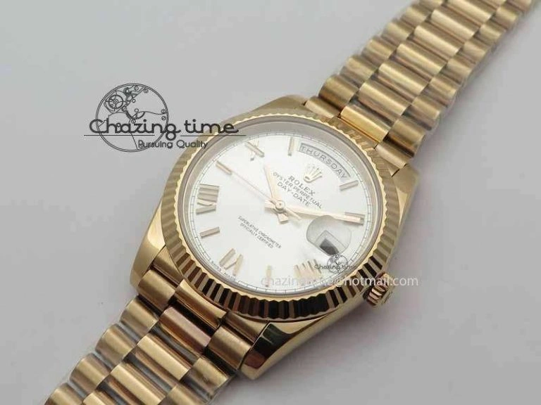 Day-Date 40mm 228239 RG Noob 1:1 Best Edition Silver Roman Dial On RG President Bracelet A3255