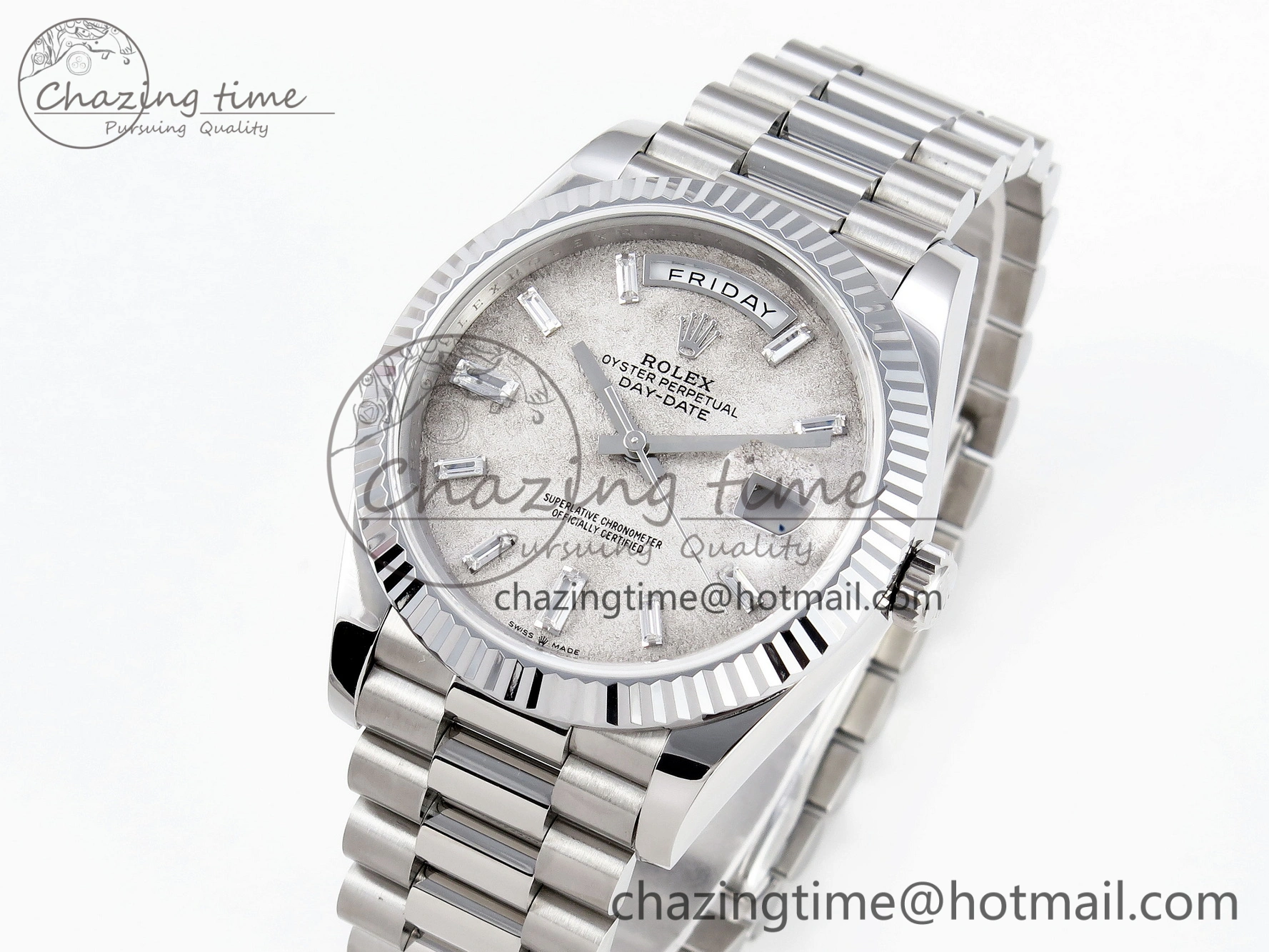 Day Date 40mm 228239 SS Bp Maker 1:1 Best Edition White Meteorite Dial T Crystal Markers on SS President Bracelet A2836