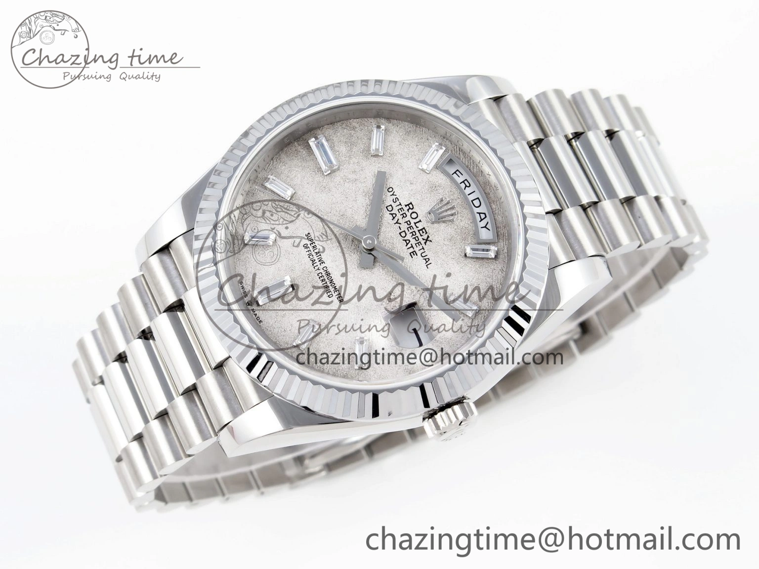 Day Date 40mm 228239 SS Bp Maker 1:1 Best Edition White Meteorite Dial T Crystal Markers on SS President Bracelet A2836