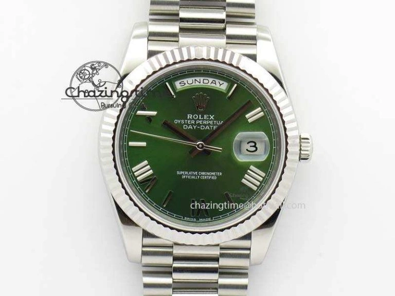 Day-Date 40mm 228239 SS Noob 1:1 Best Edition Olive Green Dial On SS Bracelet A3255
