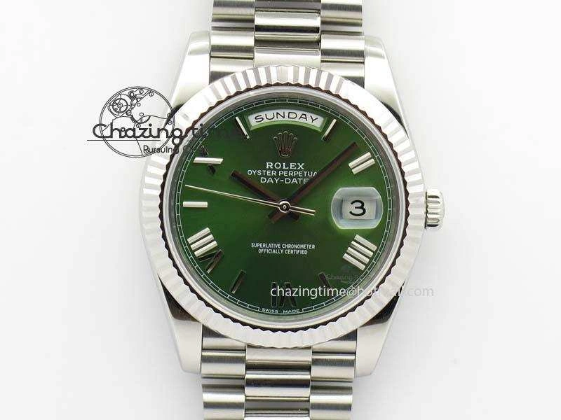 Day-Date 40mm 228239 SS Noob 1:1 Best Edition Olive Green Dial On SS Bracelet A3255