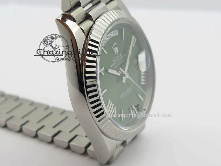 Day-Date 40mm 228239 SS Noob 1:1 Best Edition Olive Green Dial On SS Bracelet A3255