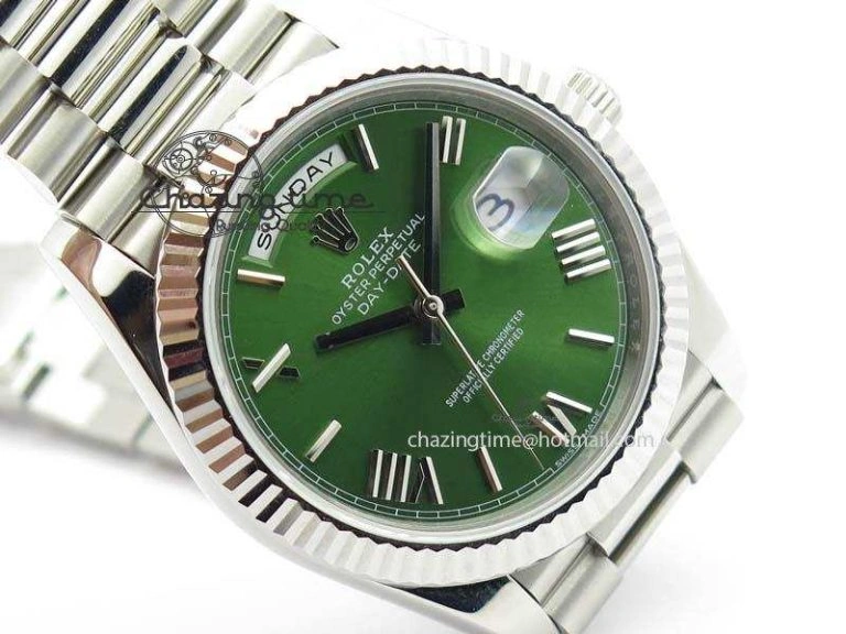 Day-Date 40mm 228239 SS Noob 1:1 Best Edition Olive Green Dial On SS Bracelet A3255