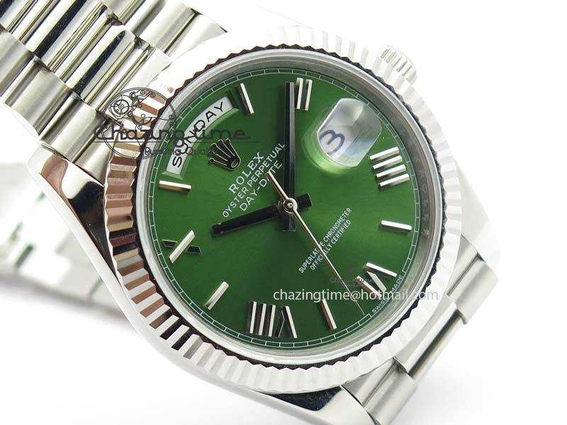 Day-Date 40mm 228239 SS Noob 1:1 Best Edition Olive Green Dial On SS Bracelet A3255