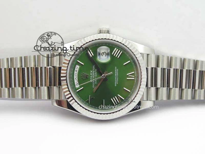Day-Date 40mm 228239 SS Noob 1:1 Best Edition Olive Green Dial On SS Bracelet A3255