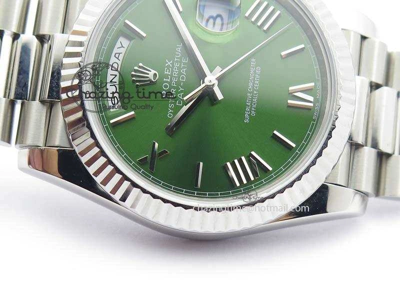 Day-Date 40mm 228239 SS Noob 1:1 Best Edition Olive Green Dial On SS Bracelet A3255