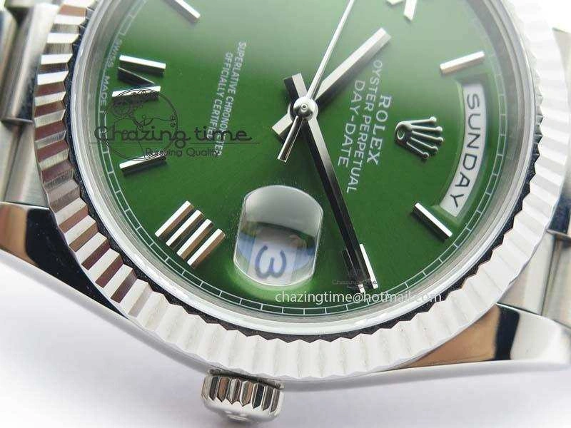 Day-Date 40mm 228239 SS Noob 1:1 Best Edition Olive Green Dial On SS Bracelet A3255