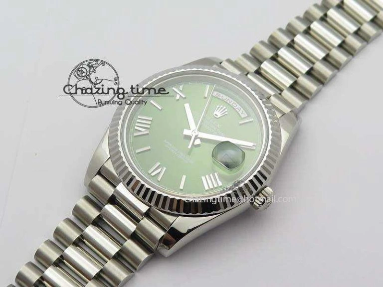 Day-Date 40mm 228239 SS Noob 1:1 Best Edition Olive Green Dial On SS Bracelet A3255
