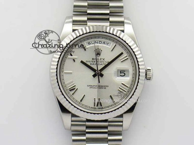 Day-Date 40mm 228239 SS Noob 1:1 Best Edition Quadrant Textured Silver Dial On SS Bracelet A3255
