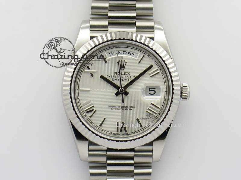 Day-Date 40mm 228239 SS Noob 1:1 Best Edition Quadrant Textured Silver Dial On SS Bracelet A3255