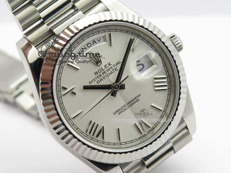 Day-Date 40mm 228239 SS Noob 1:1 Best Edition Quadrant Textured Silver Dial On SS Bracelet A3255