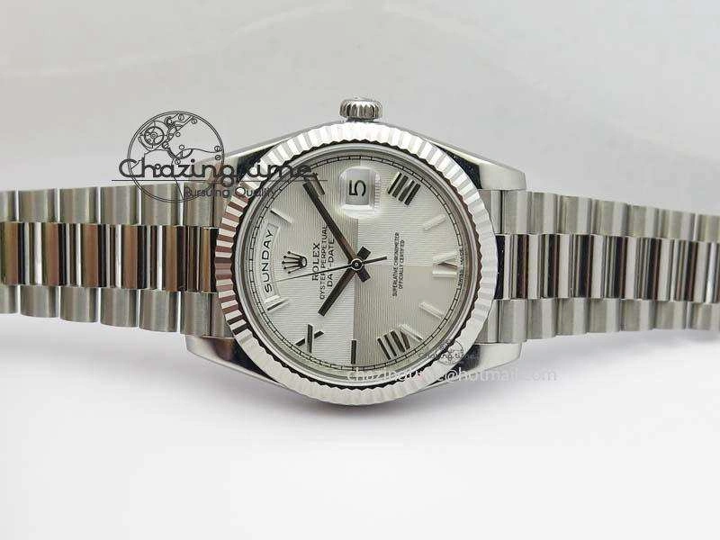 Day-Date 40mm 228239 SS Noob 1:1 Best Edition Quadrant Textured Silver Dial On SS Bracelet A3255