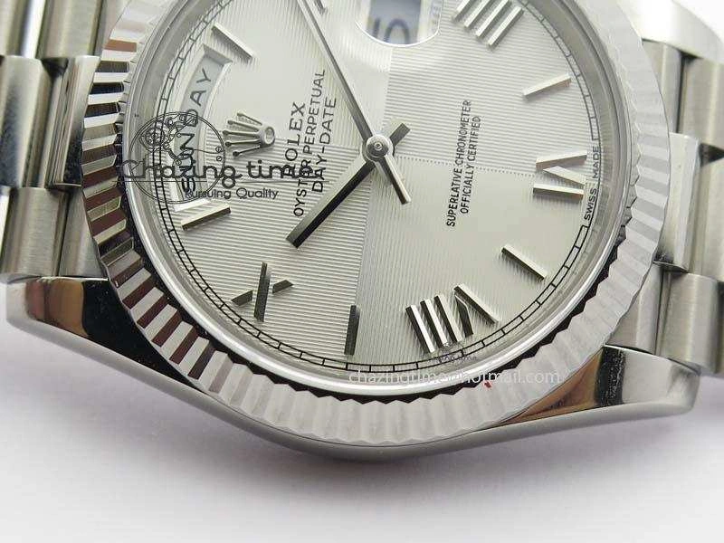 Day-Date 40mm 228239 SS Noob 1:1 Best Edition Quadrant Textured Silver Dial On SS Bracelet A3255