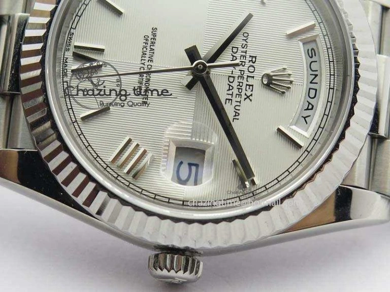 Day-Date 40mm 228239 SS Noob 1:1 Best Edition Quadrant Textured Silver Dial On SS Bracelet A3255