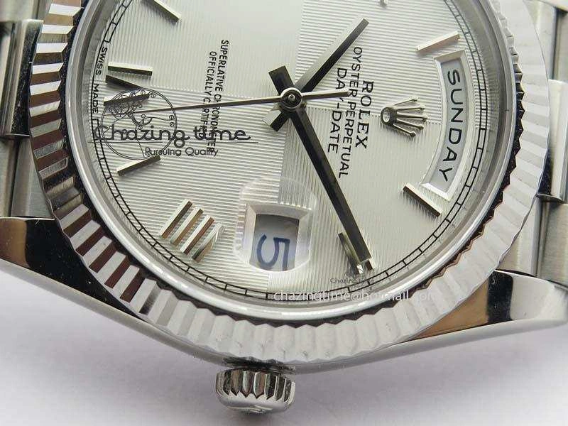 Day-Date 40mm 228239 SS Noob 1:1 Best Edition Quadrant Textured Silver Dial On SS Bracelet A3255