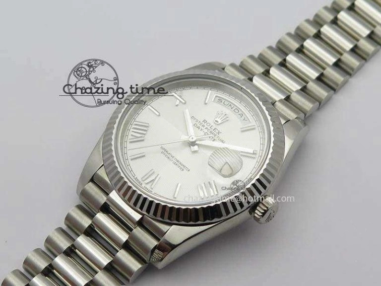 Day-Date 40mm 228239 SS Noob 1:1 Best Edition Quadrant Textured Silver Dial On SS Bracelet A3255