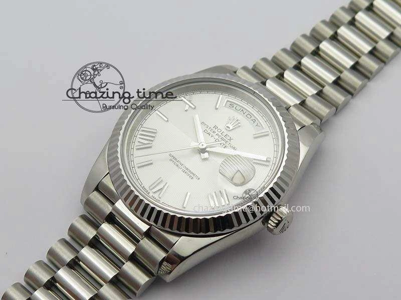 Day-Date 40mm 228239 SS Noob 1:1 Best Edition Quadrant Textured Silver Dial On SS Bracelet A3255