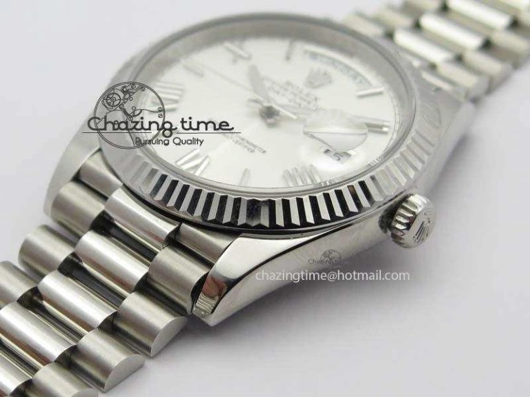 Day-Date 40mm 228239 SS Noob 1:1 Best Edition Quadrant Textured Silver Dial On SS Bracelet A3255