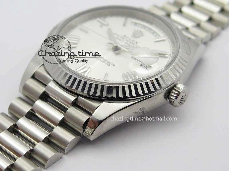 Day-Date 40mm 228239 SS Noob 1:1 Best Edition Quadrant Textured Silver Dial On SS Bracelet A3255