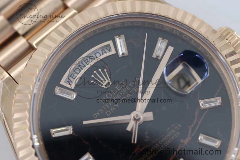 Day Date 40mm RG 904L Steel TWF 1:1 Best Edition Black Crystal Dial on RG Bracelet A2836