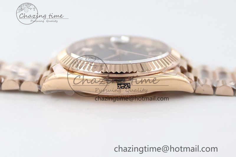 Day Date 40mm RG 904L Steel TWF 1:1 Best Edition Black Crystal Dial on RG Bracelet A2836