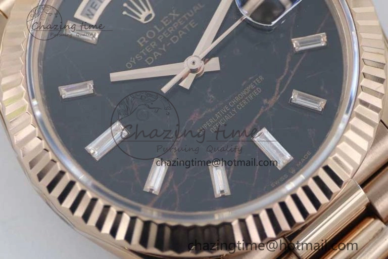 Day Date 40mm RG 904L Steel TWF 1:1 Best Edition Black Crystal Dial on RG Bracelet A2836