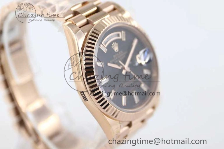 Day Date 40mm RG 904L Steel TWF 1:1 Best Edition Black Crystal Dial on RG Bracelet A2836
