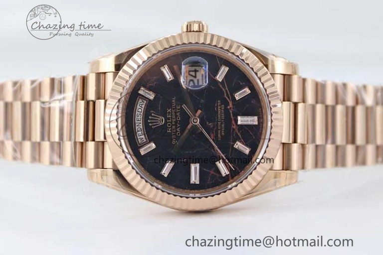 Day Date 40mm RG 904L Steel TWF 1:1 Best Edition Black Crystal Dial on RG Bracelet A2836