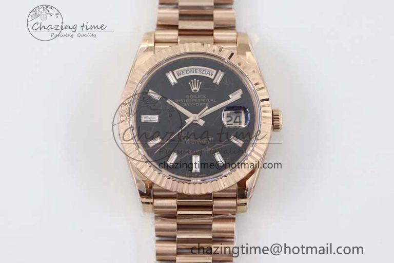 Day Date 40mm RG 904L Steel TWF 1:1 Best Edition Black Crystal Dial on RG Bracelet A2836