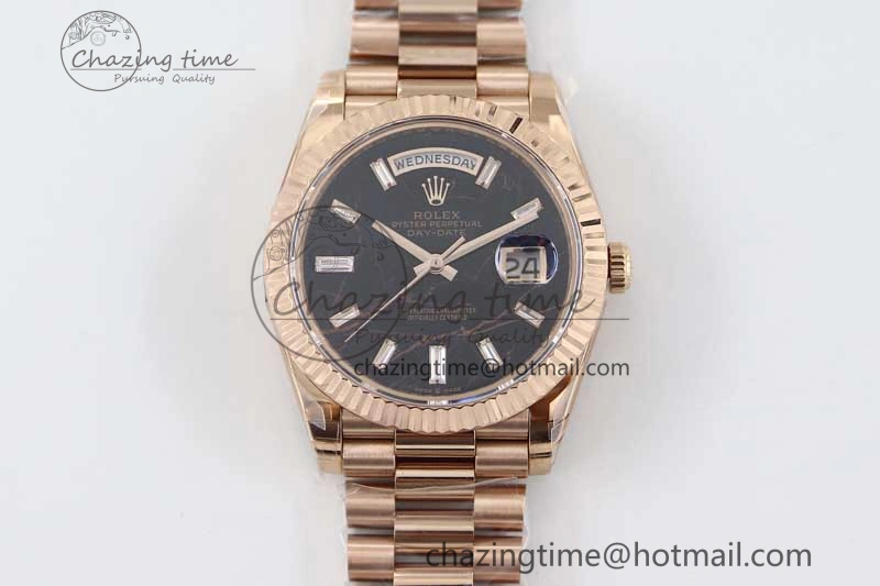 Day Date 40mm RG 904L Steel TWF 1:1 Best Edition Black Crystal Dial on RG Bracelet A2836