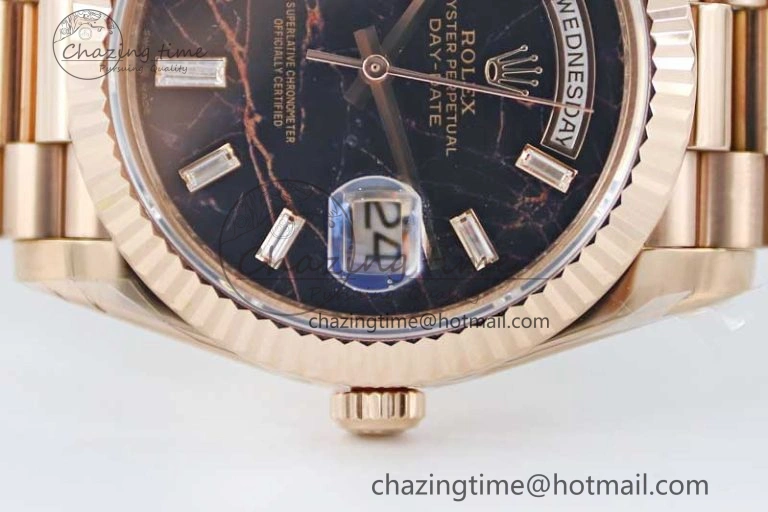 Day Date 40mm RG 904L Steel TWF 1:1 Best Edition Black Crystal Dial on RG Bracelet A2836
