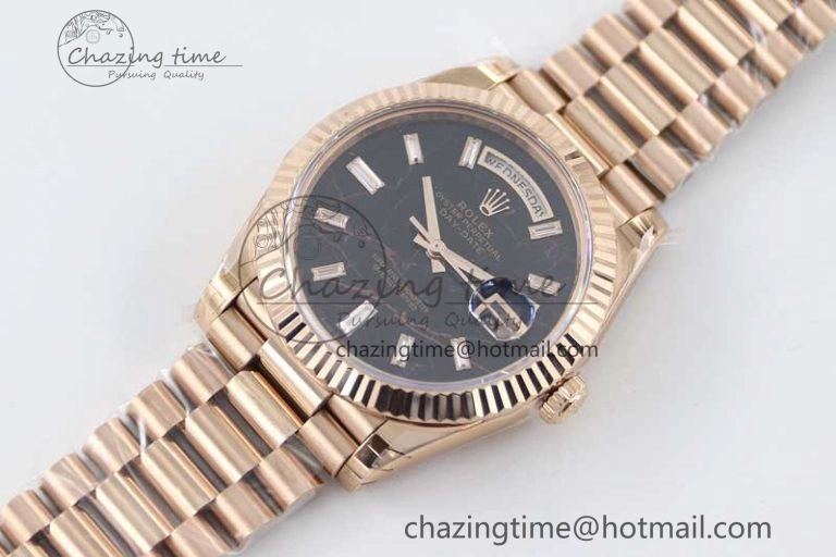 Day Date 40mm RG 904L Steel TWF 1:1 Best Edition Black Crystal Dial on RG Bracelet A2836