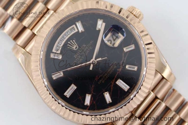 Day Date 40mm RG 904L Steel TWF 1:1 Best Edition Black Crystal Dial on RG Bracelet A2836
