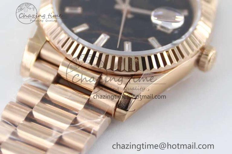 Day Date 40mm RG 904L Steel TWF 1:1 Best Edition Black Crystal Dial on RG Bracelet A2836