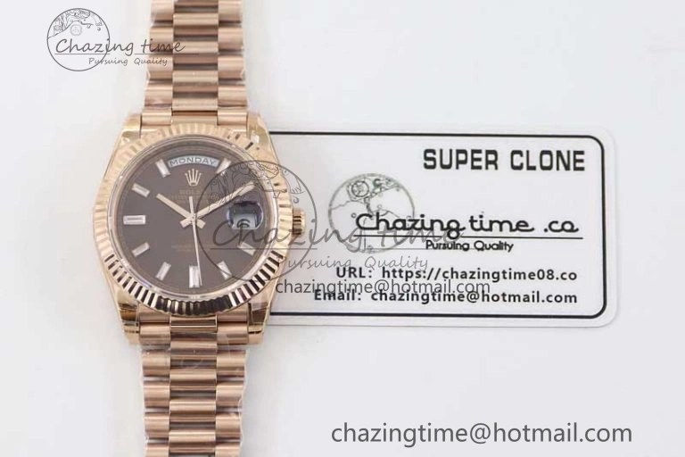 Day Date 40mm RG 904L Steel TWF 1:1 Best Edition Brown Crystal Dial on RG Bracelet A2836