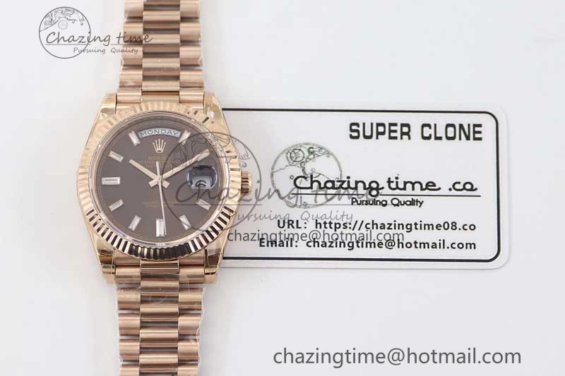 Day Date 40mm RG 904L Steel TWF 1:1 Best Edition Brown Crystal Dial on RG Bracelet A2836