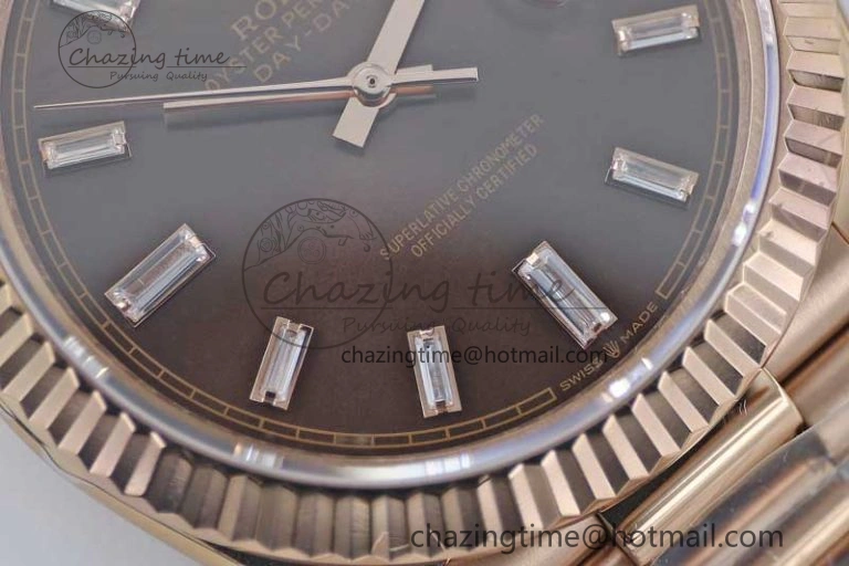 Day Date 40mm RG 904L Steel TWF 1:1 Best Edition Brown Crystal Dial on RG Bracelet A2836