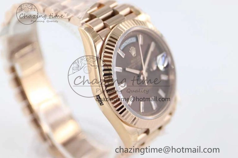 Day Date 40mm RG 904L Steel TWF 1:1 Best Edition Brown Crystal Dial on RG Bracelet A2836