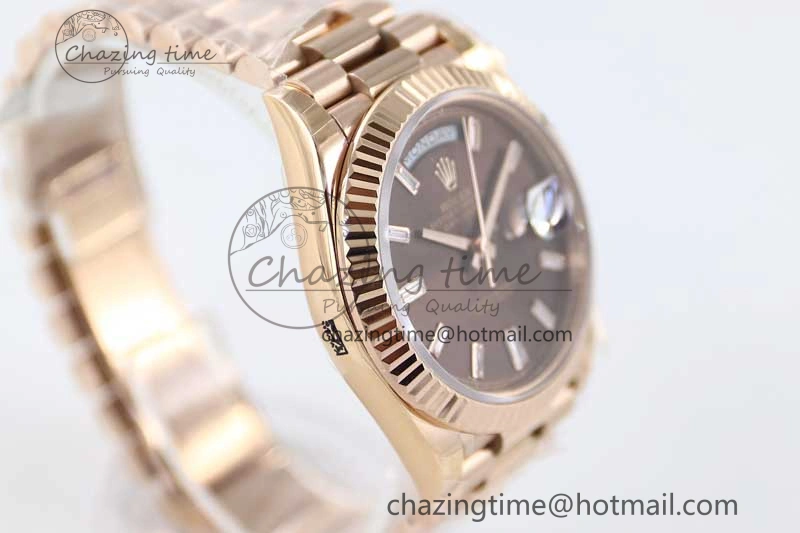 Day Date 40mm RG 904L Steel TWF 1:1 Best Edition Brown Crystal Dial on RG Bracelet A2836