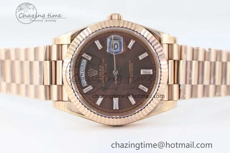 Day Date 40mm RG 904L Steel TWF 1:1 Best Edition Brown Crystal Dial on RG Bracelet A2836