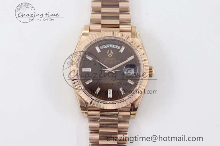 Day Date 40mm RG 904L Steel TWF 1:1 Best Edition Brown Crystal Dial on RG Bracelet A2836