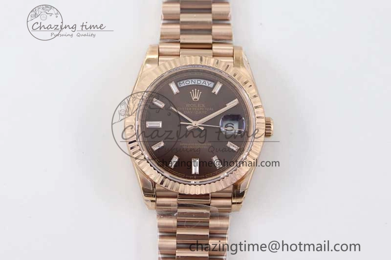 Day Date 40mm RG 904L Steel TWF 1:1 Best Edition Brown Crystal Dial on RG Bracelet A2836