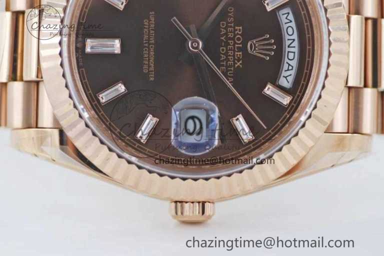 Day Date 40mm RG 904L Steel TWF 1:1 Best Edition Brown Crystal Dial on RG Bracelet A2836